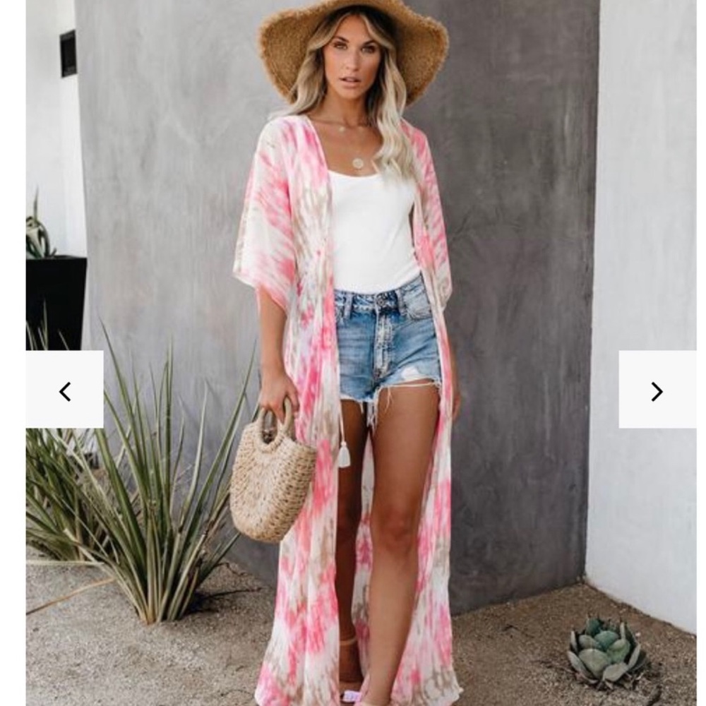 Vici Pink & White Tie-Dye Duster Kimono - Picture 1 of 5